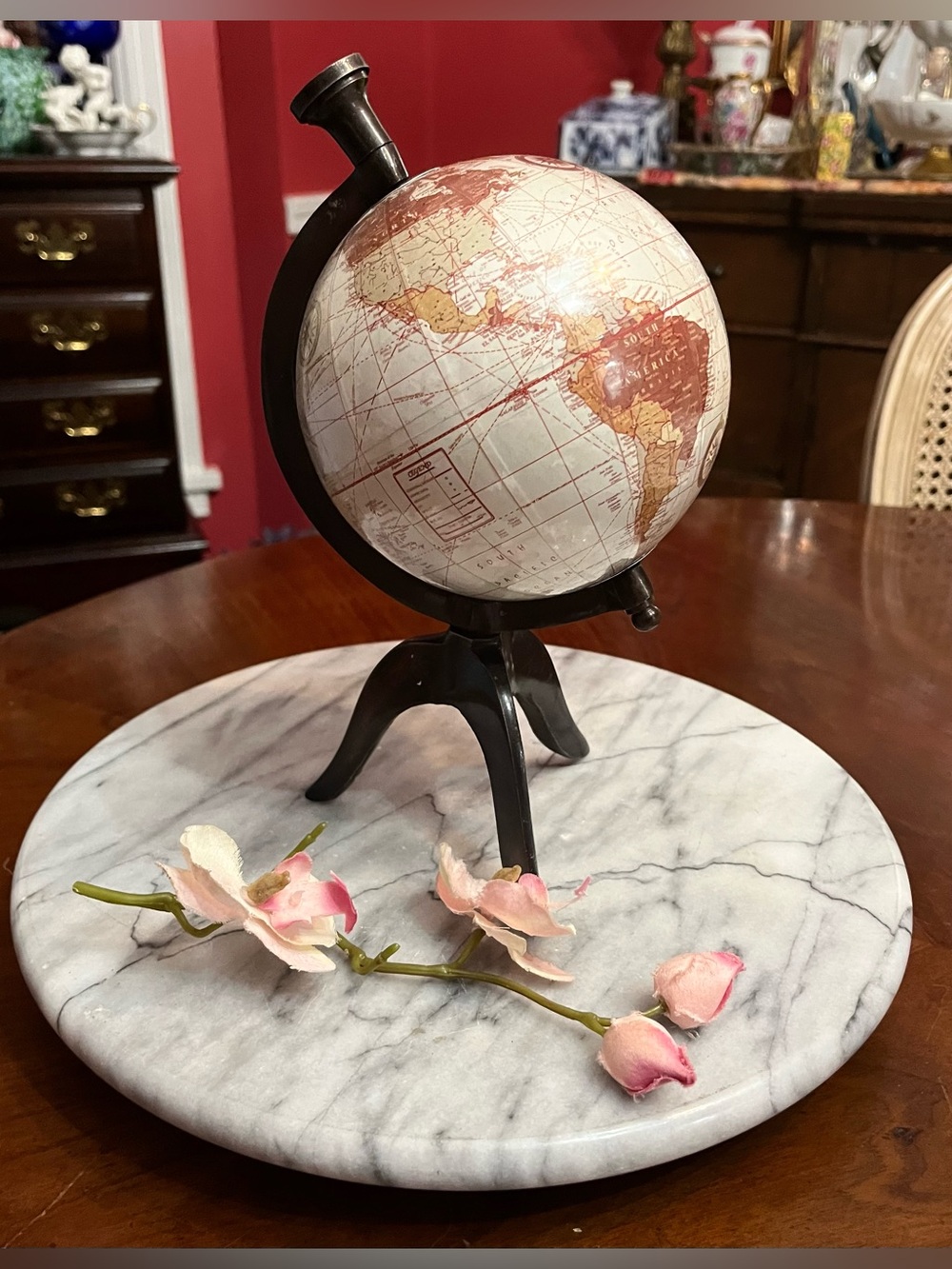 Antique Style 10” Mini Desk Globe on Black Tripod Stand/Cream & Sepia Map